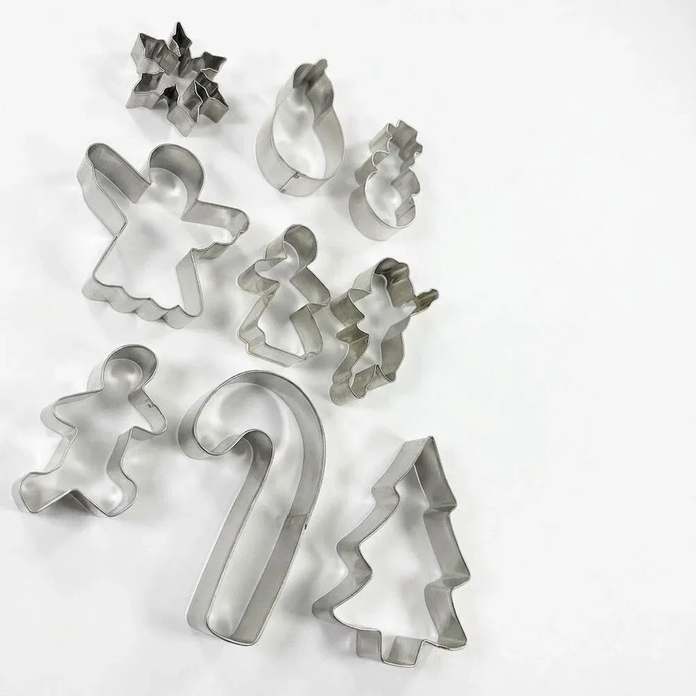 Lot of 9 Metal Cookie Cutters - Christmas, Tree, Angels, Snowman, Cane